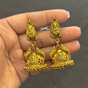 Silver lakshmi jhumka with antique finish