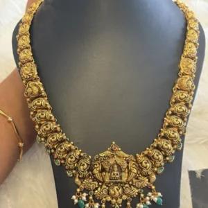 Silver lakshmi haram with antique finish